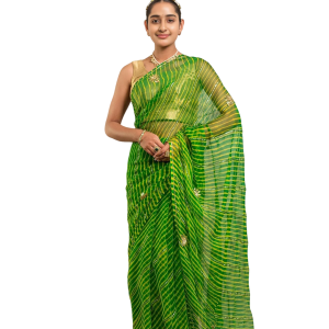 Green Pure Georgette Lehariya Saree | Gotta Aari & Sequin Work | Jaipurio Designer Collection